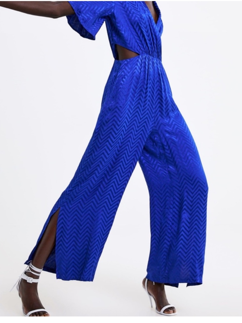 Zara Royal Blue Wide-Leg Cutout Satin Jumpsuit